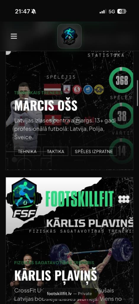 Treniņš zālē ar treneriem